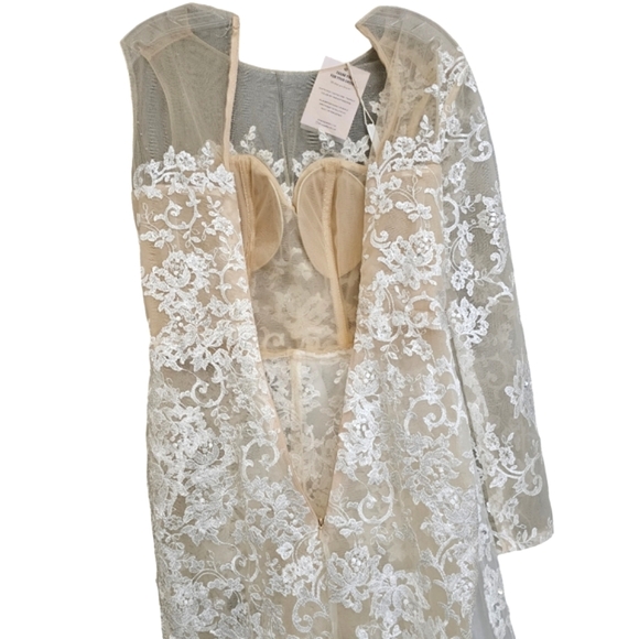 Nwt Ballbella Ivory/Nude Illusion Lace One Shoulder Longsleeve Bridal /Jumpsuit - Picture 13 of 16